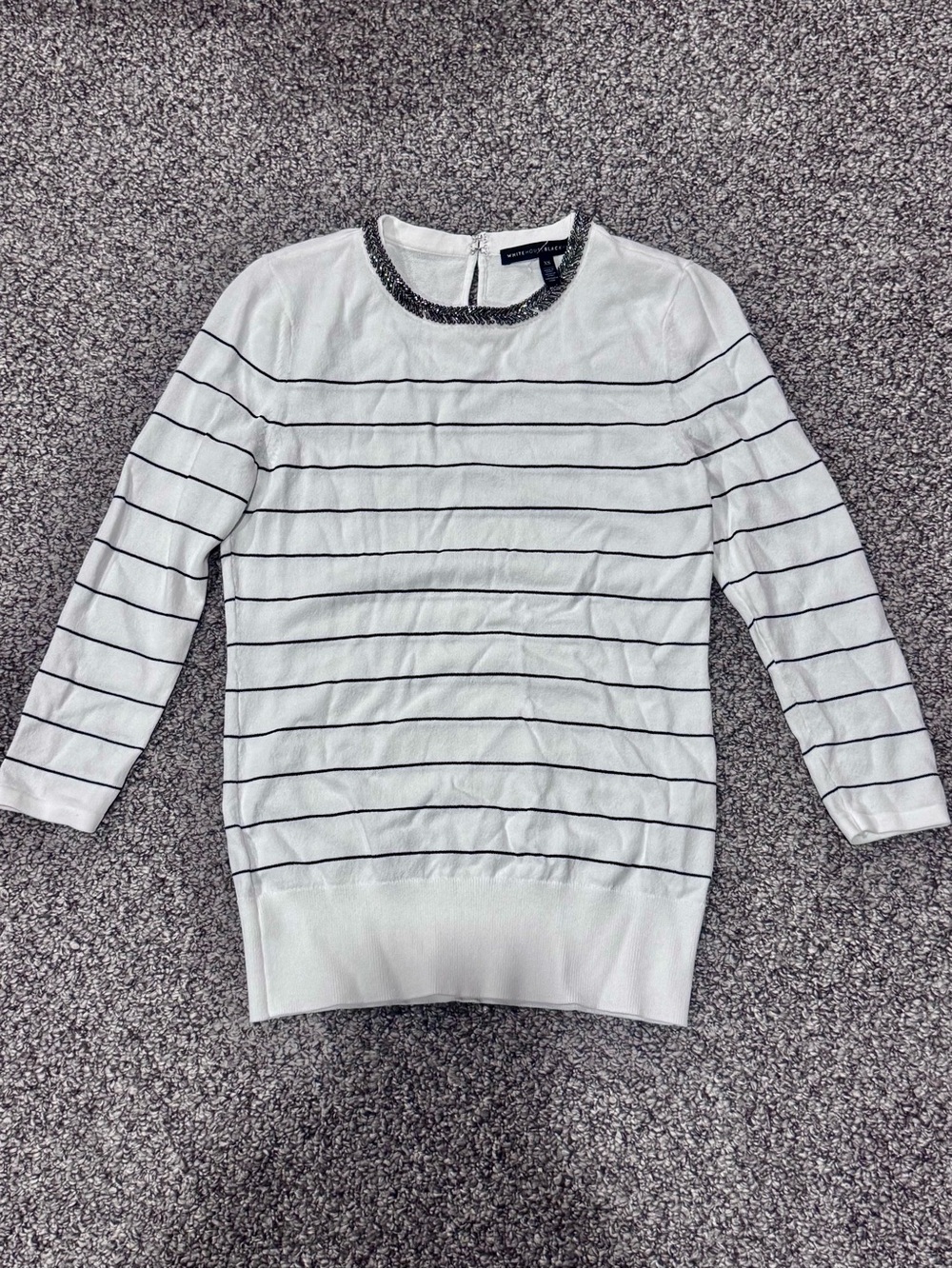 WHBM White and Black Stripe Crewneck Women's Sweater